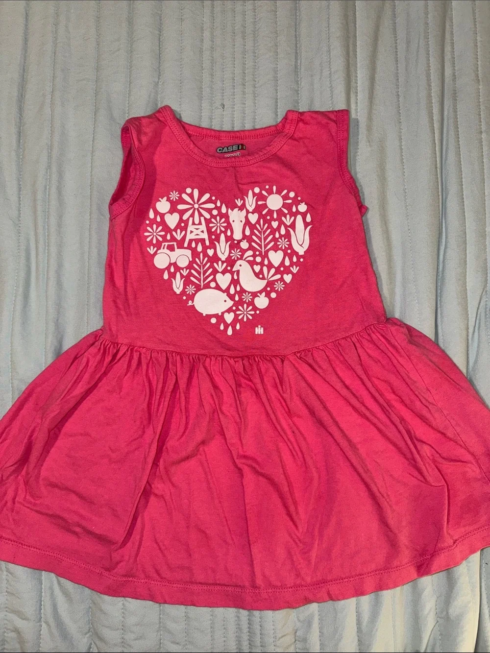 Pink Cotton Tank Dress - Heart/Farm/Corn